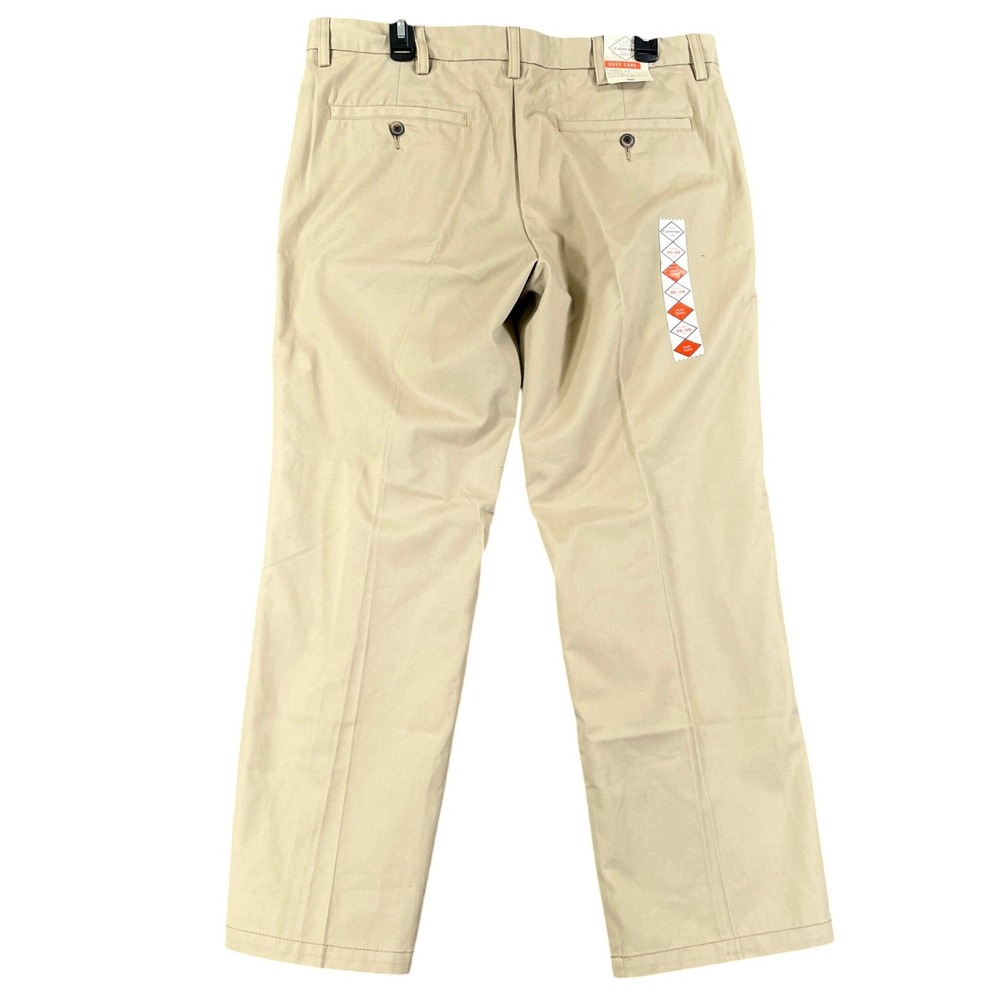 St Johns Bay Chino Pants Men 36x29 Flat Front British Khaki Easy Care Workwear